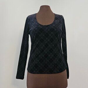 Willi Smith Stretch Sparkly Long Sleeve Black Top, Size Medium